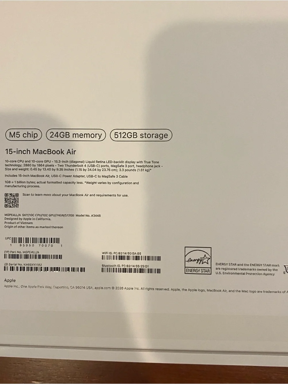 Apple MacBook Air 15-inch Midnight M5 Chip 512 GB STORAGE 2026 *EMPTY BOX ONLY*